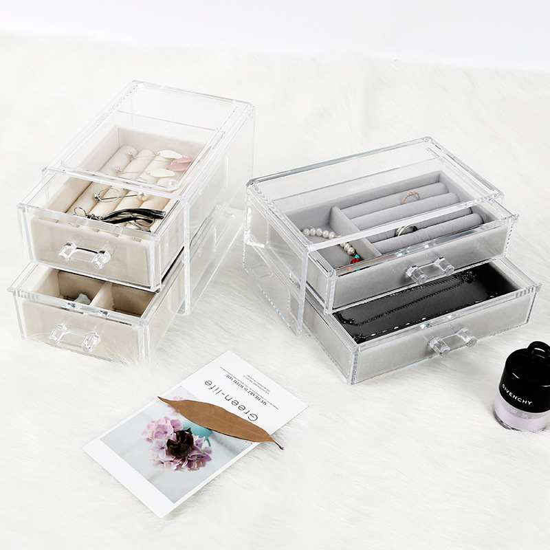 双层透明饰品盒首饰盒耳环耳钉收纳盒耳夹整理珠宝箱盒子批发