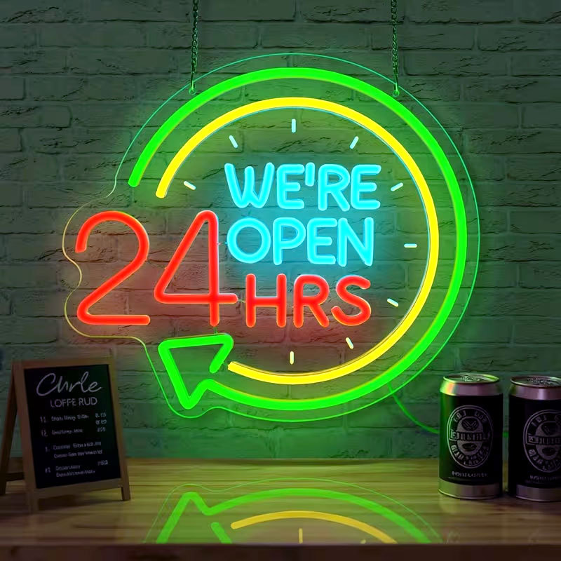 WE'RE OPEN Neon Lights for Wall Decoration, USB Powered Dimmable Neon Lights for Shops and Convenience Stores