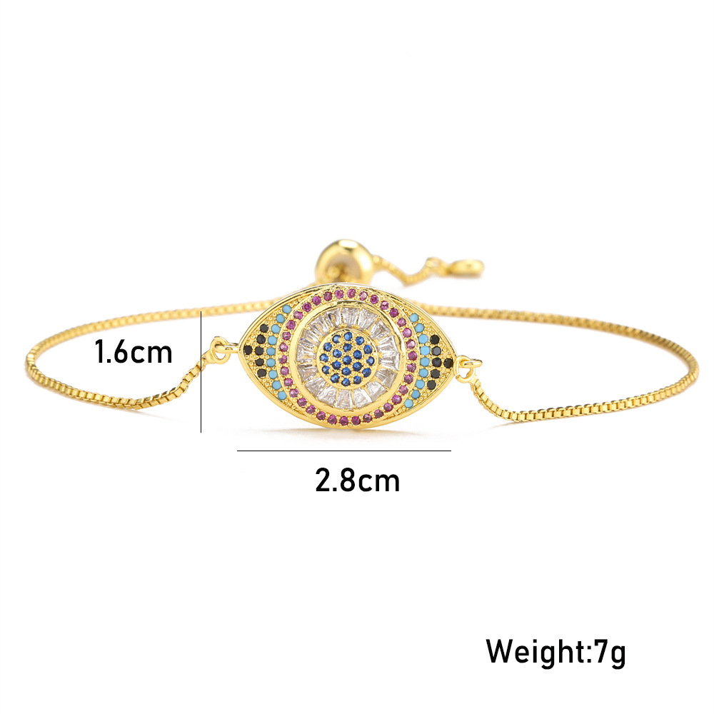 Fashion Zircon Disc Devil's Eye Geometric Gold Bracelet With Adjustable Pull display picture 1