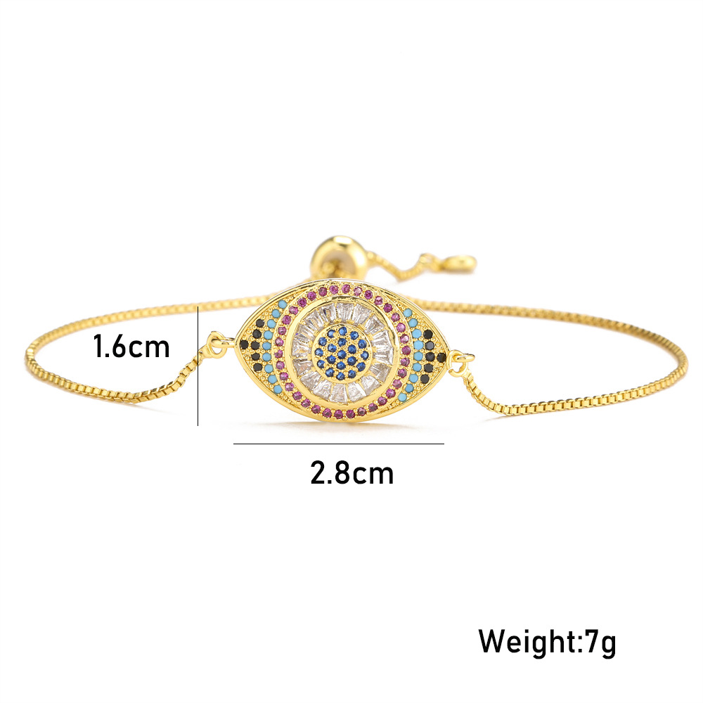 Bracelet En Or Géométrique Œil Du Diable Avec Disque De Zirconium À La Mode Avec Traction Réglable display picture 1