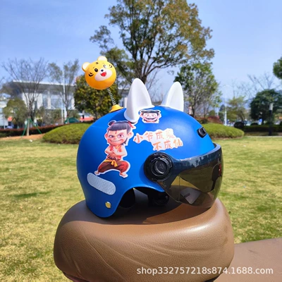 Kidsren's Helmet Cute Cartoon Anti-Fall | Motosiklet kaskı (dəbilqə) - blue-nezha-sunscreen-glasses-white-cat-ears-tigger-3c-children-2-6-years-old-j02