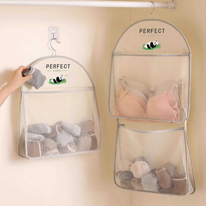 Panda Socks Storage Dormitory Hanging Mesh Bag Wardrobe Underwear Hanging Bag Door Storage Organizer Storage Bag