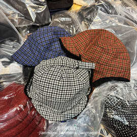 复古千鸟格双面雷锋帽女秋冬百搭保暖护耳飞行帽防寒防风滑雪帽子