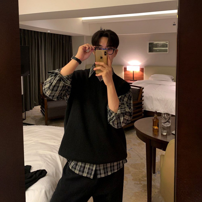 MYQ camisa a cuadros perezosos primavera casual Camisa de manga larga estilo coreano camisa suelta pareja abrigo moda