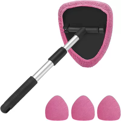 Window Cleaning Kit with | Car cleaning tools - pentagonal-telescopic-pole-4-pink-cloth-covers