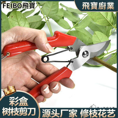 飞宝不锈钢园艺修枝工具剪刀户外花园林花圃採摘果实粗枝树枝剪刀|ms