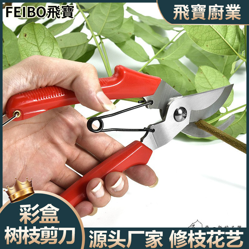 飞宝不锈钢园艺修枝工具剪刀户外花园林花圃採摘果实粗枝树枝剪刀|ms