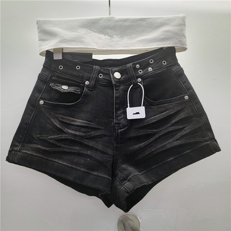 Pantalones Cortos de Mezclilla Corte A para Mujer Elásticos de Tiro Bajo