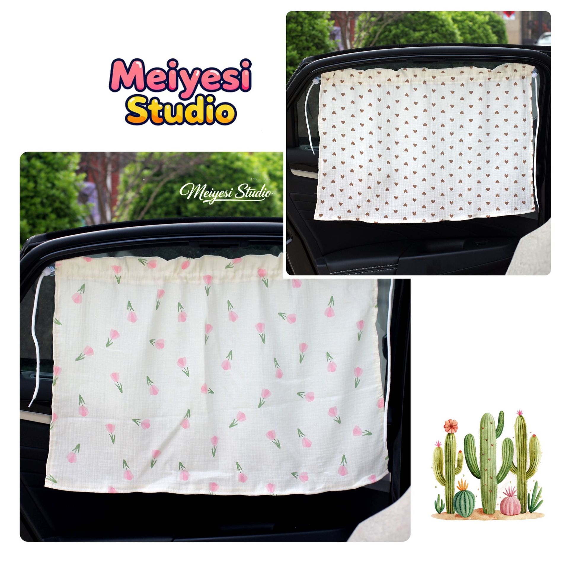 Car Sunshade Side Curtain Cartoon Style Sun Protection and Heat Insulation Curtain Cute Suction Cup Type Car Window Sunshade
