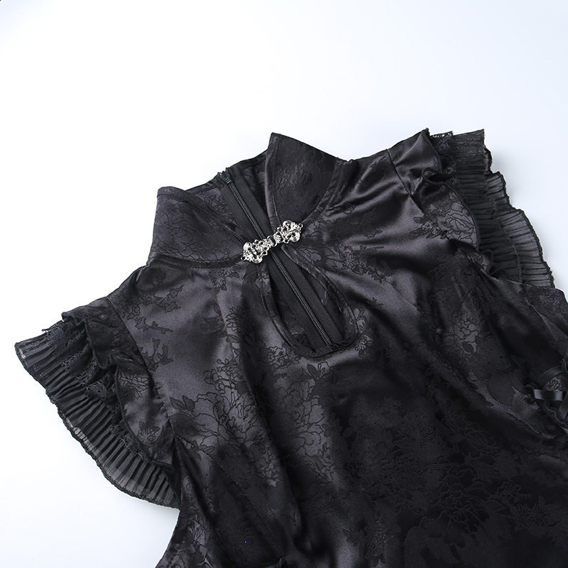 gothic style Stand Collar Sleeveless Hollow Drawstring Dress nihaostyles clothing wholesale NSGYB99903