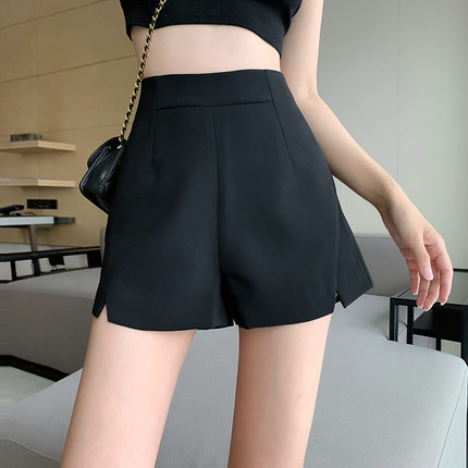 Chiffon suit shorts female student thin high waist A- line loose wide leg casual outer wear split design pants