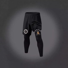 男士紧身裤假两件 健身运动跑步训练亚马逊休闲弹力速干印花长裤