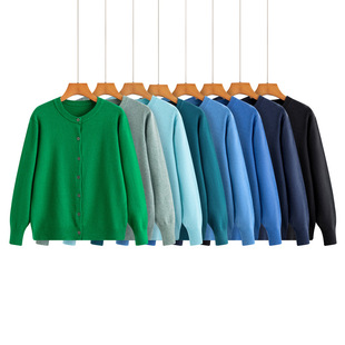 Autumn and Winter 2024 New Round Neck Knitted Cardigan Women's Warm Outer Wear Solid Color Jacket Top Casual Single-breasted
