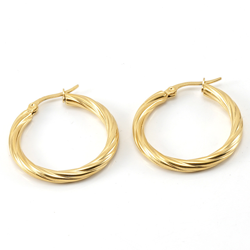 Daily Occasion 304 Stainless Steel Material Fashion Round Titanium Steel Plating Hoop Earrings 1 Pair