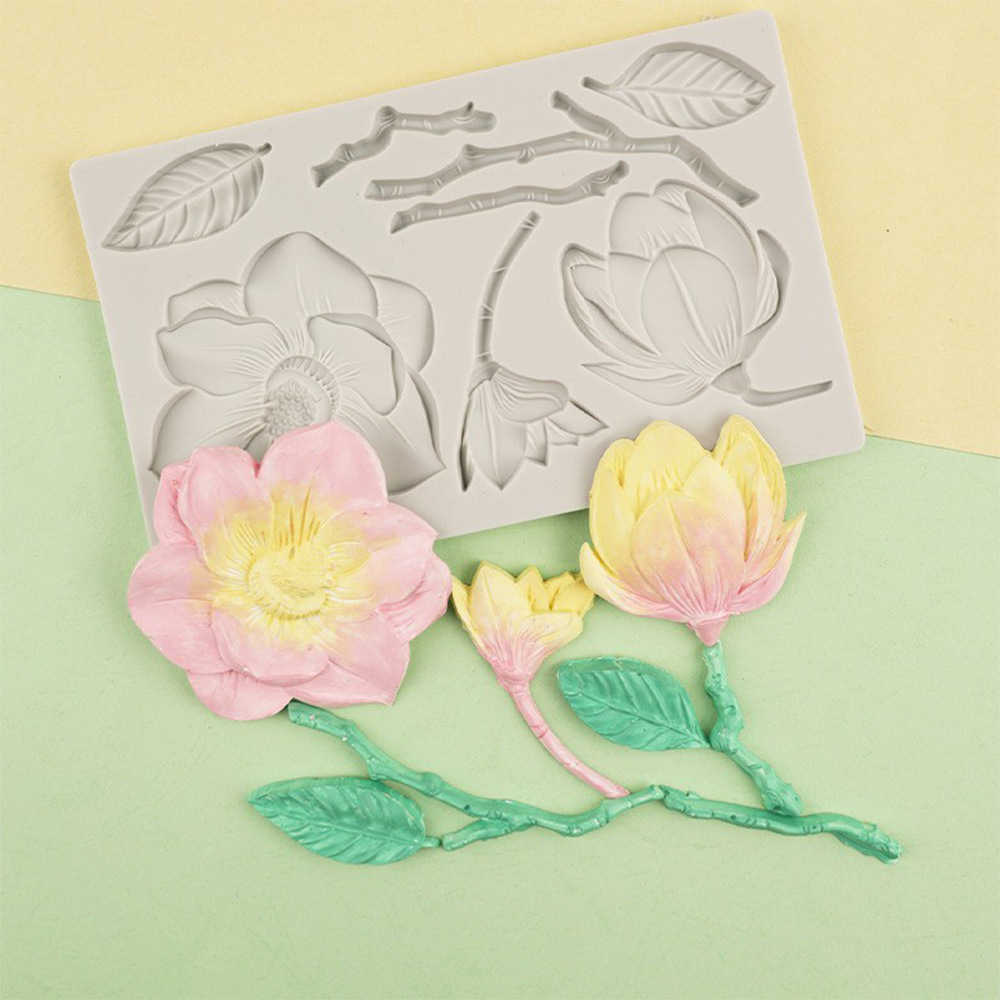 Camelia hojas en relieve fondant molde de silicona chocolate flor pastel decoración borde arcilla piedra plástico epoxi