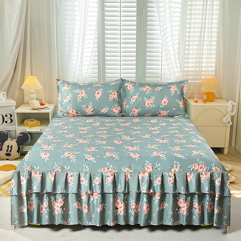 Máscara de cama Simmons transfronteriza, algodón de aloe vera, falda de cama de encaje bilateral de una sola pieza, cubierta de cama de princesa coreana, fábrica al por mayor