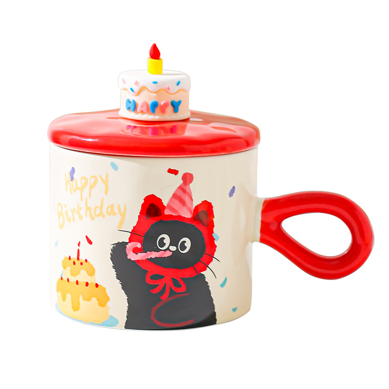 Caricatura encantadora gato cerámica taza de agua copas de alto valor caja de regalo regalo regalo de cumpleaños taza de desayuno