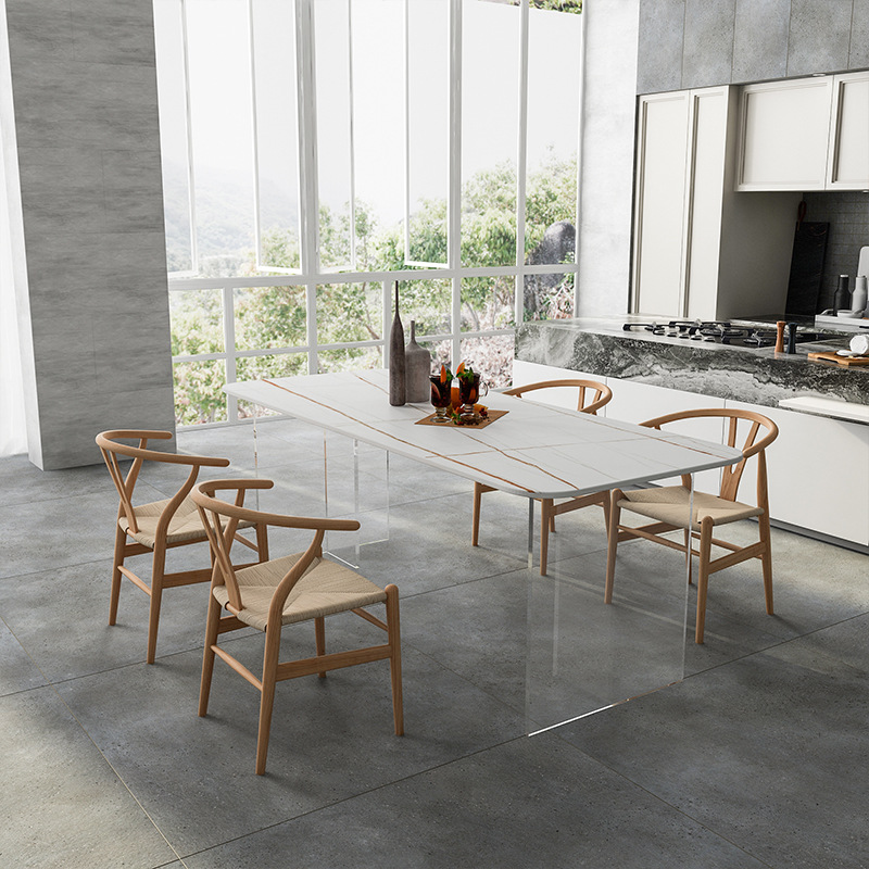 Light Luxury Living Room Acrylic Transparent Dining Table Household Rock Board Suspension Table and Chair Combination White Dining Table Set