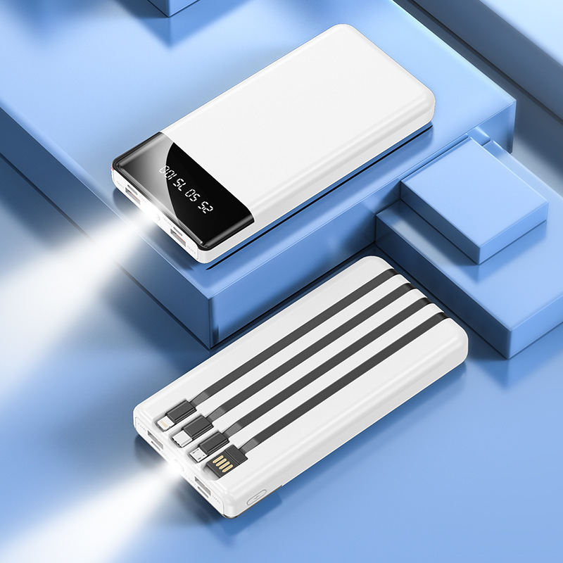 10000 / 2000 mAh lámpara LED de gran capacidad con cuatro líneas de alimentación portátil al aire libre