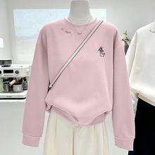 UNMUN卡通刺绣秋冬季加绒保暖加厚韩系外套舒适宽松小众圆领套头