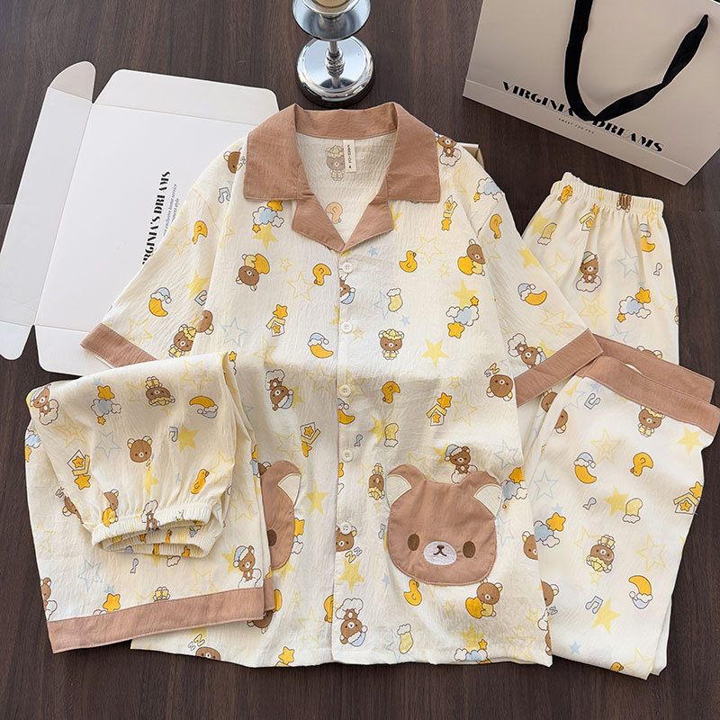 Men's Summer Thin Short-Sleeved Cloud Cotton Pajamas, Sweet Plus-Size Casual Loose Spring and Summer Home Wear Three-Piece Set Men's Summer Thin Short-Sleeved Cloud Cotton Pajamas, Sweet Plus-Size Casual Loose Spring and Summer Home Wear Three-Piece Set