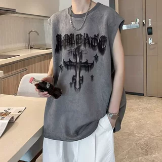字母背心男夏季重磅运动休闲篮球衣服大码健身无袖坎肩T恤