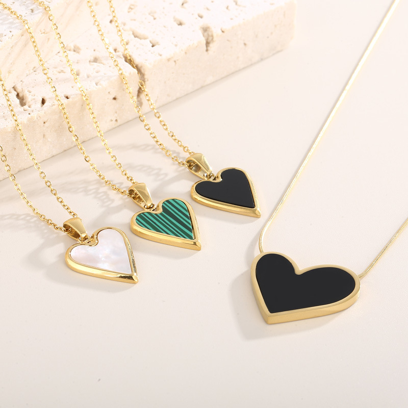 304 Stainless Steel Material Fashion Heart Shape Titanium Steel Plating Shell Earrings Necklace