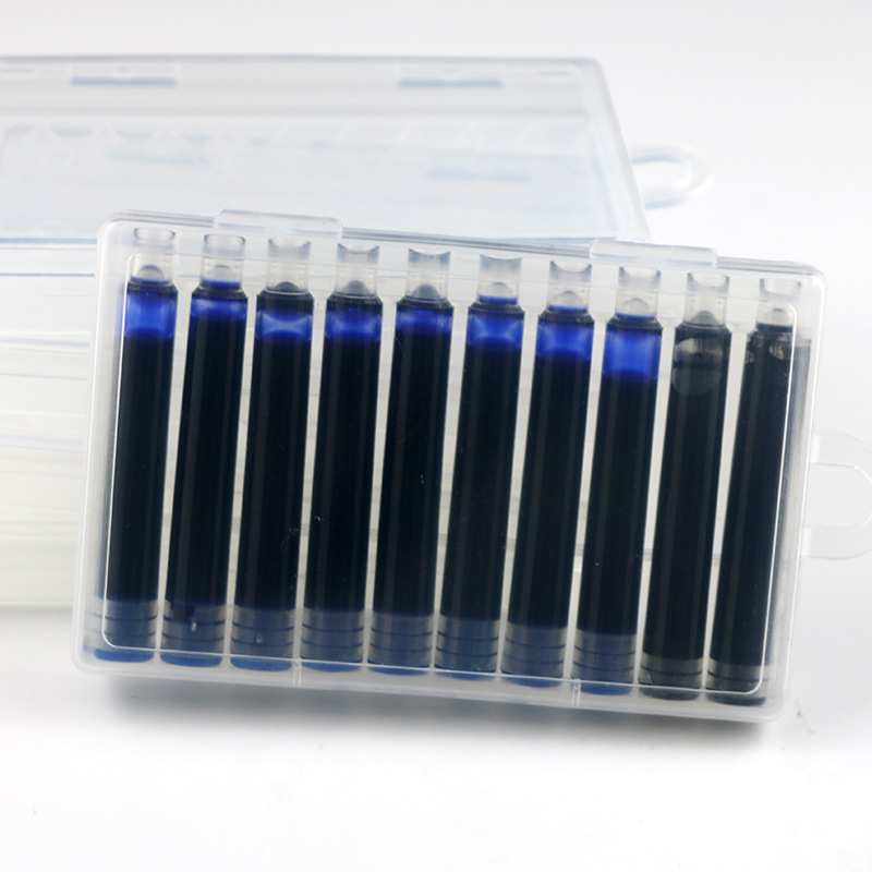 直液式可替换墨水囊大容量10支装透明盒蓝黑色红色钢笔墨水