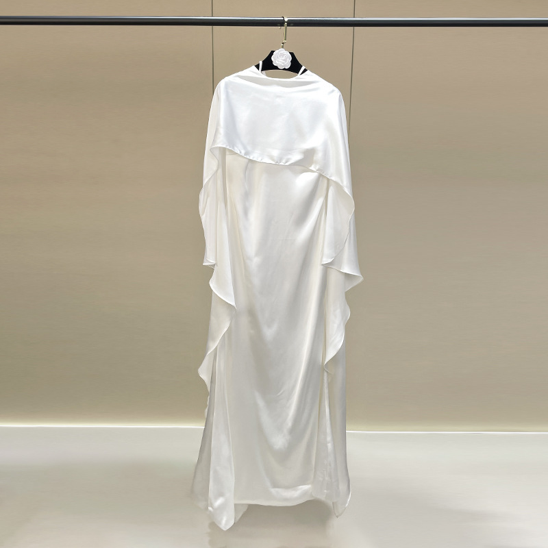 Light Luxury Style Satin Shawl Design Gown with Criss-Cross Back and Thin Straps, Flowing Long Dress for Parties