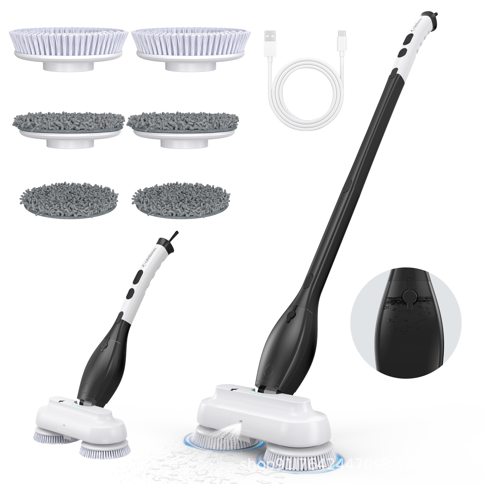 Cross-Border Electric Cleaning Brush for Kitchen and Bathroom, Multifunctional Handheld Wireless Long-Handle Electric Telescopic Mop for Home Use