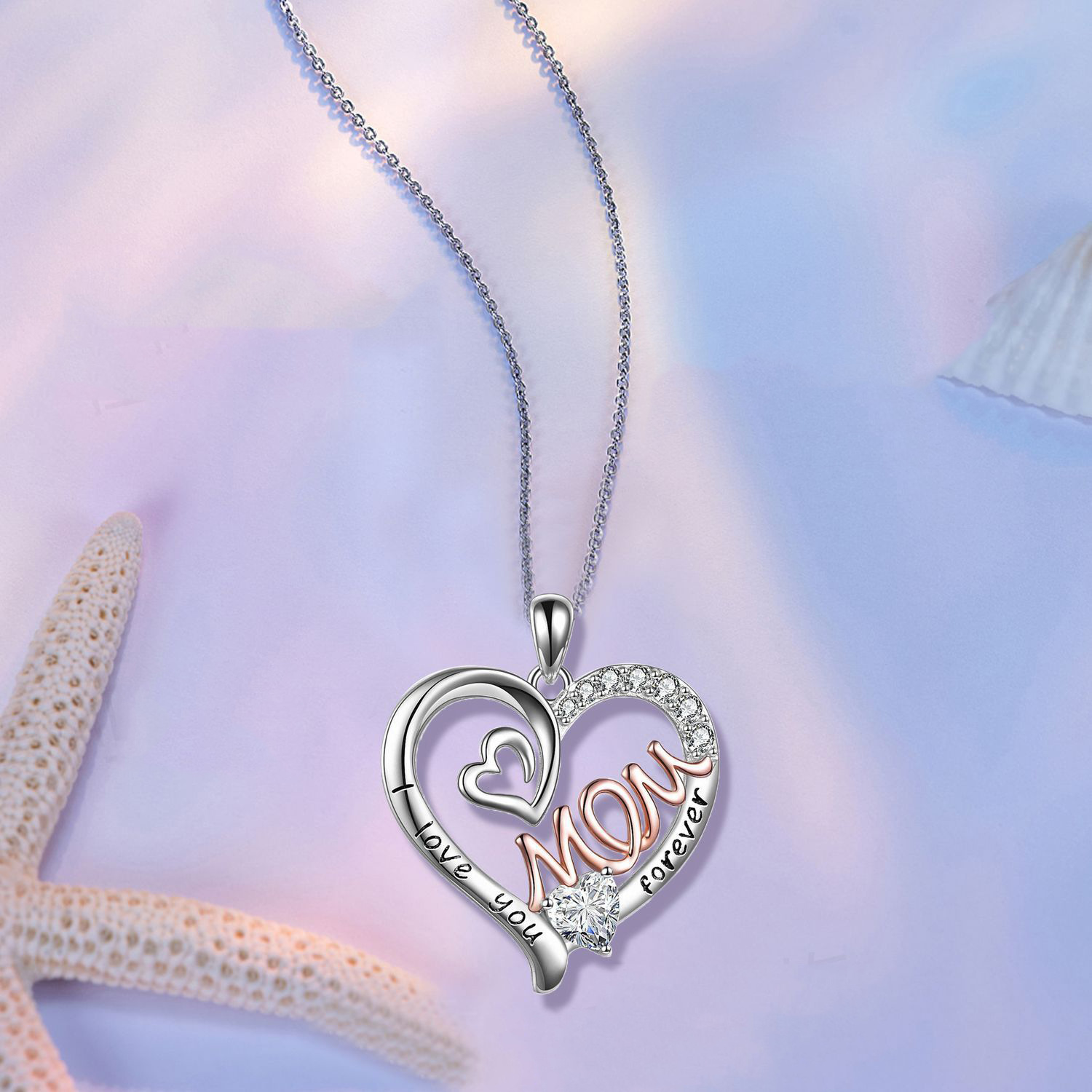 Mama Letter Heart Shape Alloy Inlay Rhinestones Mother's Day Women's Necklace display picture 4