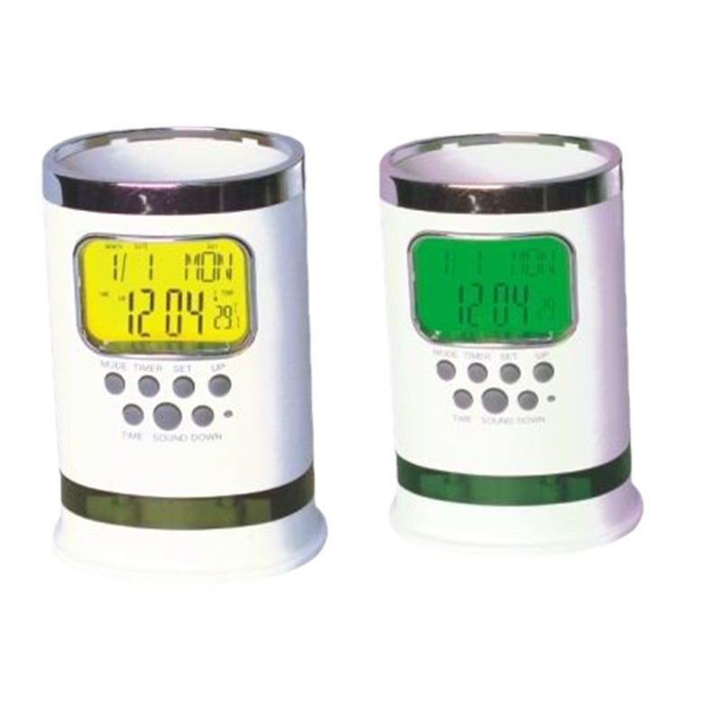 새로운 다채로운 자연 사운드 펜 홀더 영구 달력 고정밀 온도 및 습도 미터 색상 변경 알람 시계 실시간 모니터링