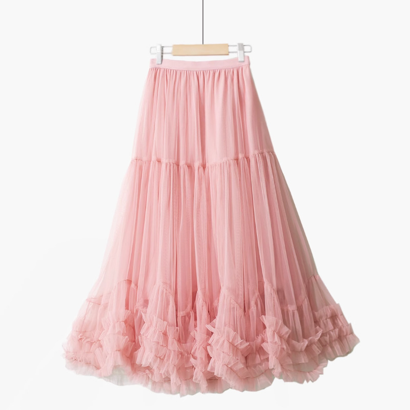 Autumn Heavy Industry Wood-ear Stitching Large Swing Pontoon Skirt High Waist A- Line Fairy Elegant Cake Skirt Mesh Skirt Autumn Heavy Industry Wood-ear Stitching Large Swing Pontoon Skirt High Waist A- Line Fairy Elegant Cake Skirt Mesh Skirt