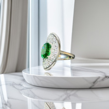 新款高端S925纯银戒指女欧美复古豪镶冰花切碧玺色椭圆彩宝钻戒