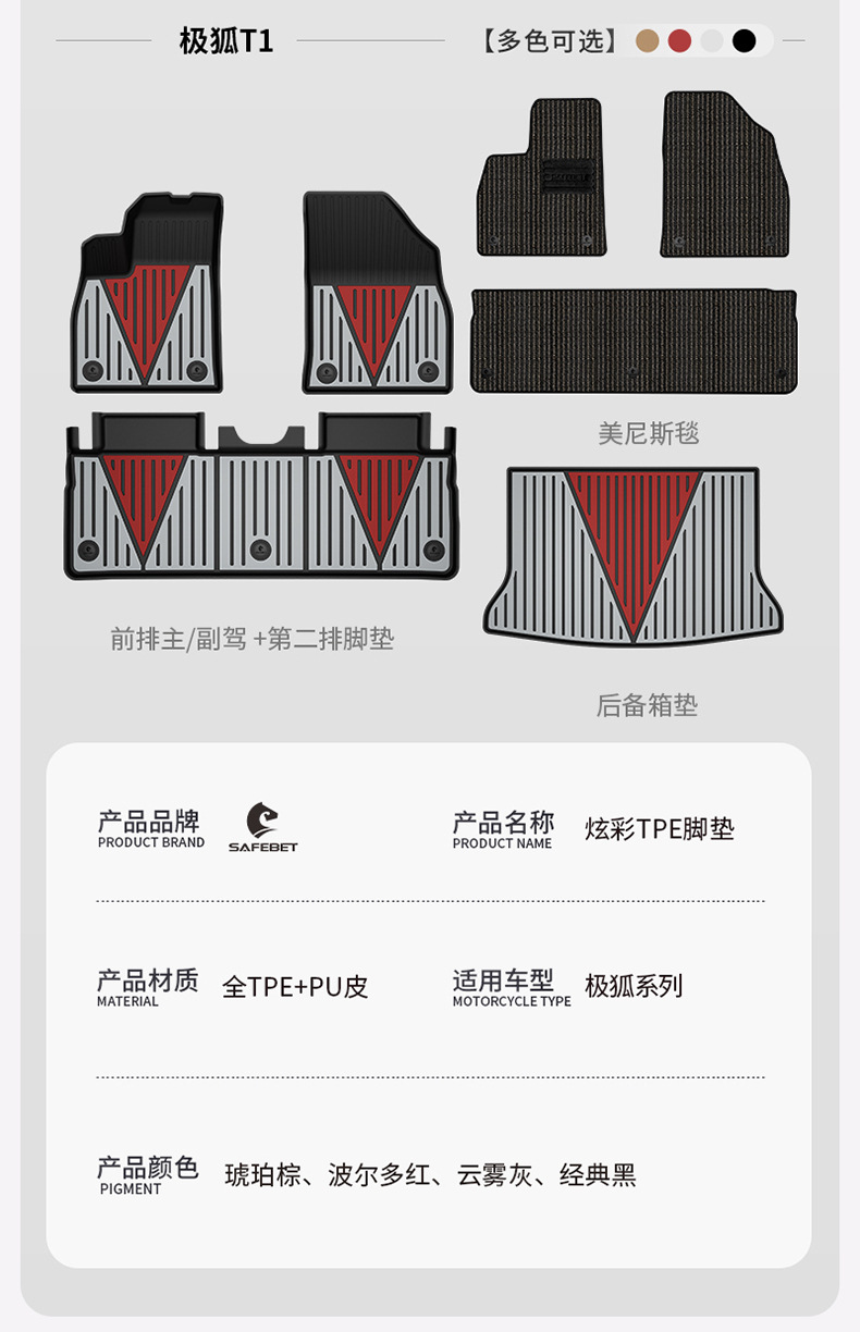 Suitable for Arcfox T1 T5 S5, Special Colorful Tpe Car Floor Mats and Trunk Mats