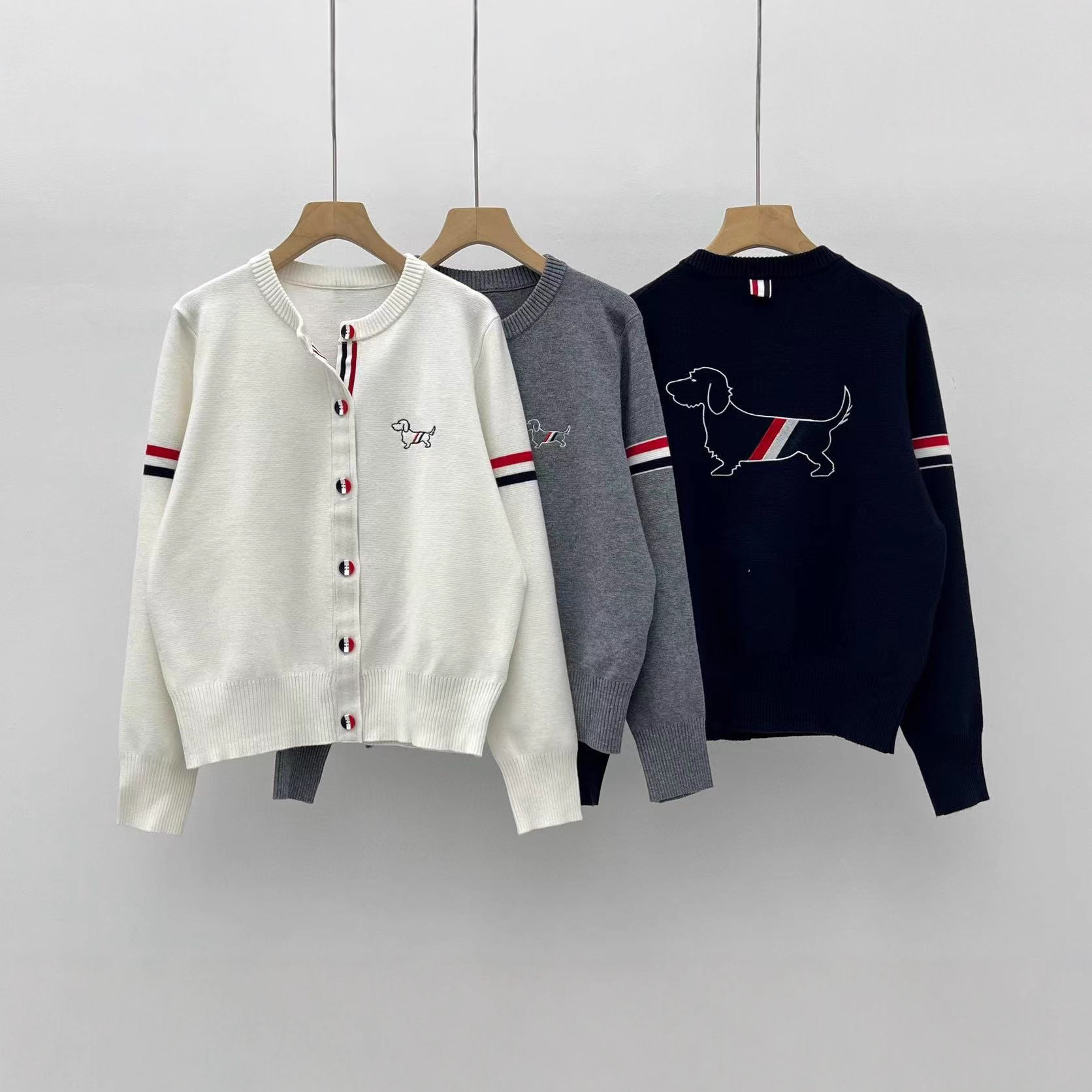 Autumn and Winter New Tb Preppy Style Chest Front and Back Puppy Embroider Round Neck Long-Sleeved Knitted Cardigan Sweater Jacket