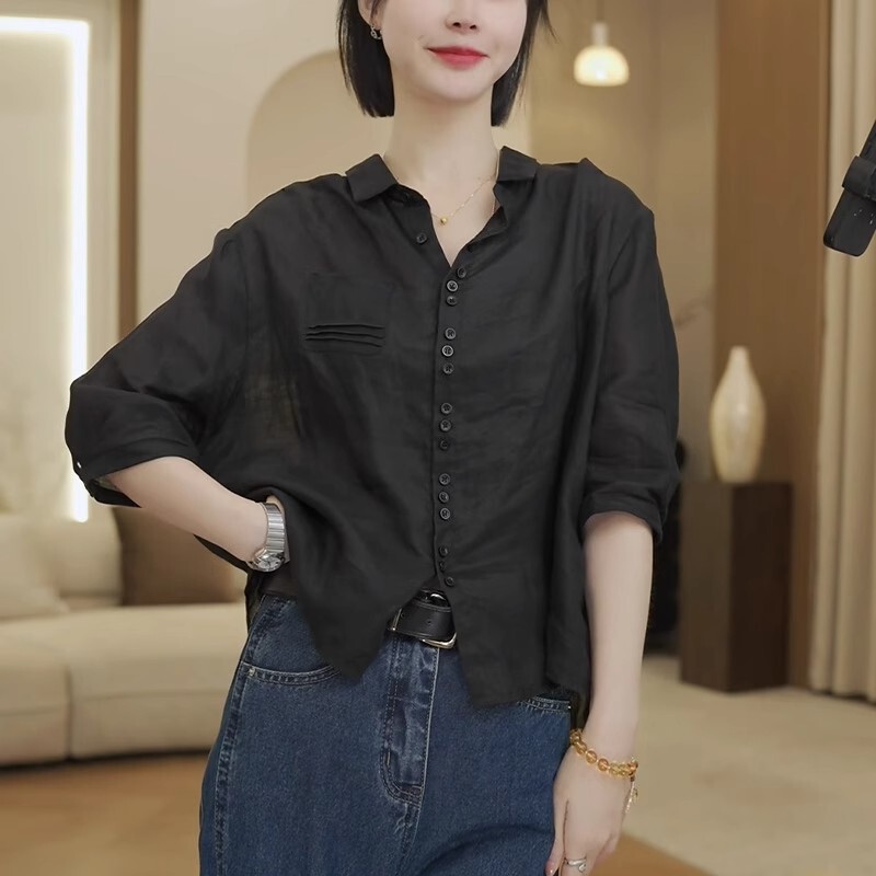 黑色高级感气质通勤T恤衬衫女夏季时尚胖MM大码宽松显瘦遮肉上衣|undefined