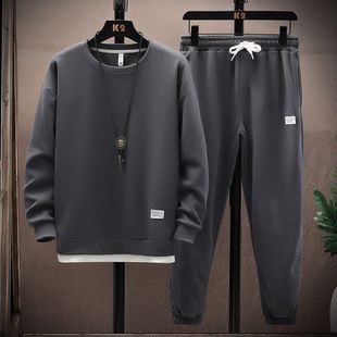 New Autumn Men's Garment Set Sports Casual Fashionable Waffles suit Trousers Men's Long Sleeve T-Shirt