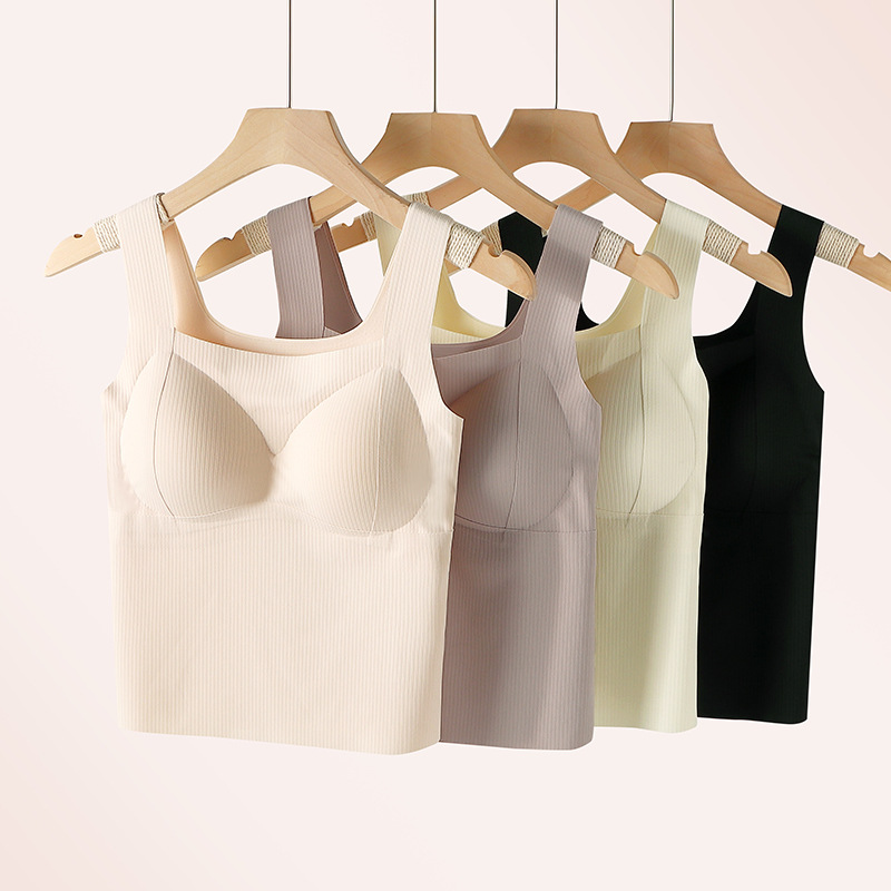 Cuello cuadrado sin costuras Chaleco de hombro ancho desgaste interior del verano de las mujeres media taza fija ropa interior larga belleza espalda desgaste exterior camisola de fondo