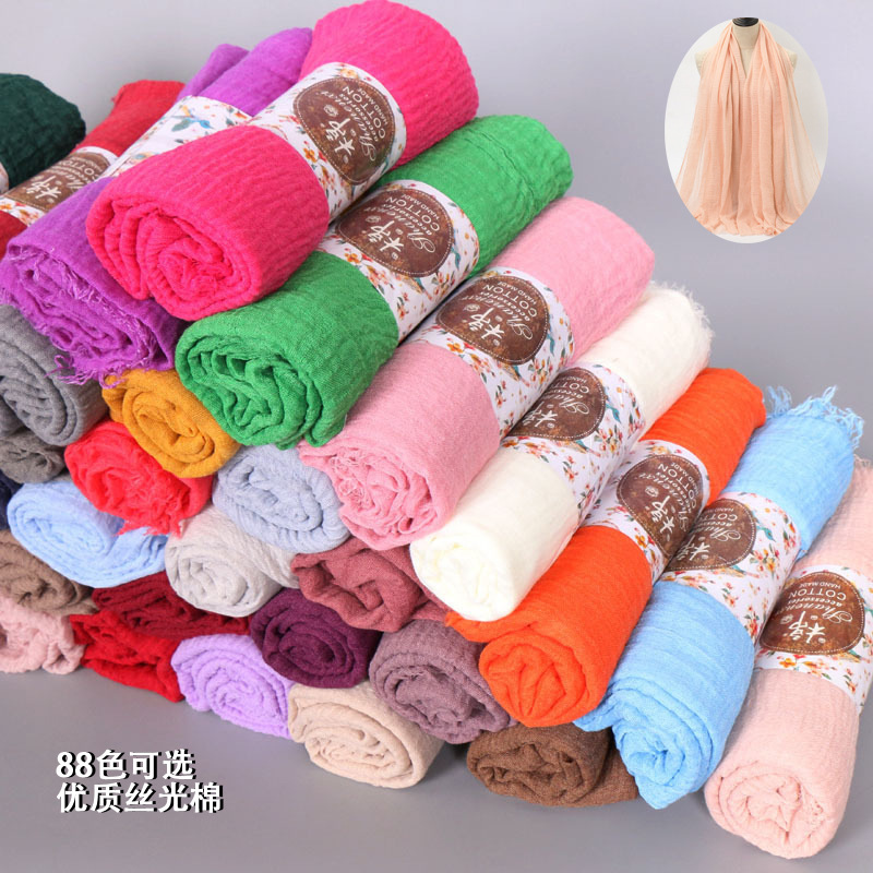 Solid Color Pleated Monochrome Cotton Headscarf Cotton and Linen Scarf Vacuum Created Wool Edge Women's Gauze Scarf Large Sweatcloth Shawl Solid Color Pleated Monochrome Cotton Headscarf Cotton and Linen Scarf Vacuum Created Wool Edge Women's Gauze Scarf Large Sweatcloth Shawl