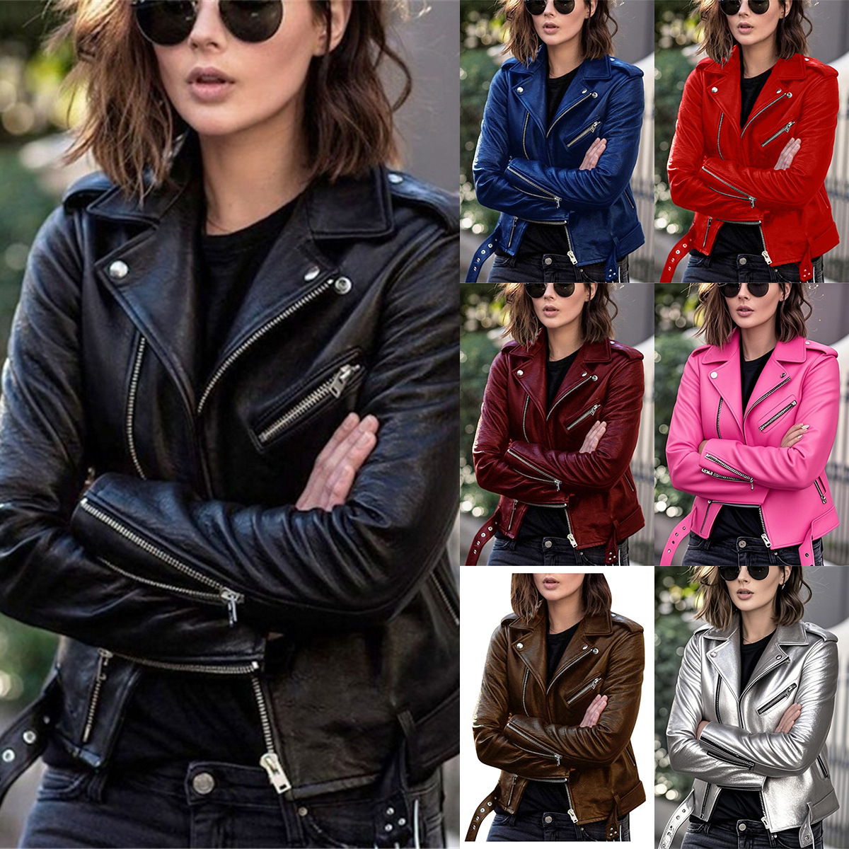 Spring and Autumn Plus Size Women's Short Leather Jacket European and American Motorcycle Suit Slim Winter Jacket Pu Leather Jacket for Women