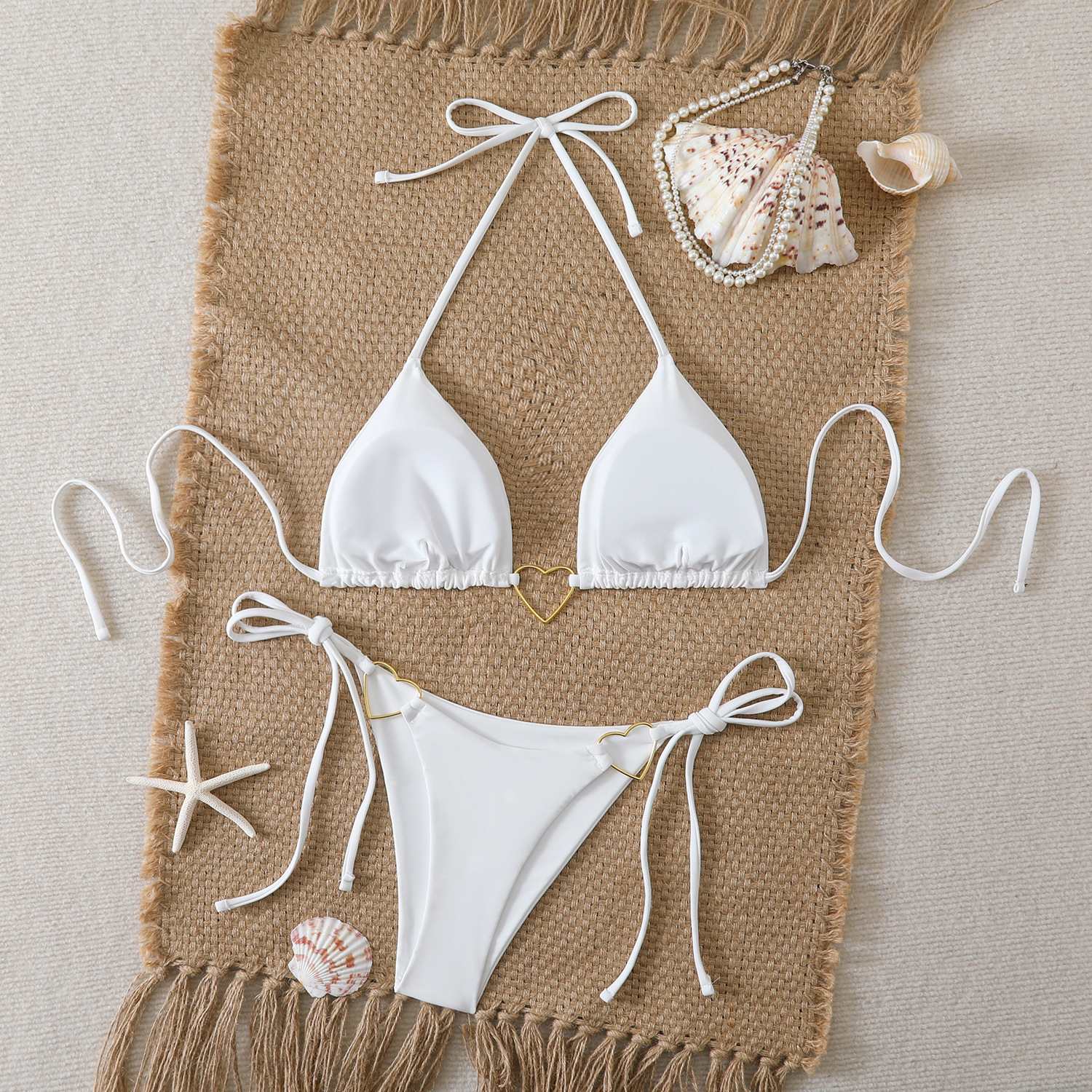 Conjunto de bikini halter para mujer elegante con lazos ajustables_voghion.com