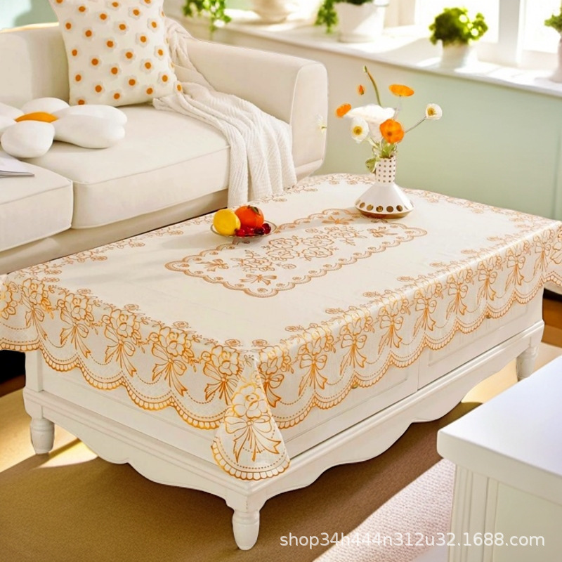 Gold Foil Coffee Table Tablecloth Waterproof Oil-Proof Heat-Resistant Washable Rectangular Dining Table Home Living Room European Style New Model Gold Foil Coffee Table Tablecloth Waterproof Oil-Proof Heat-Resistant Washable Rectangular Dining Table Home Living Room European Style New Model