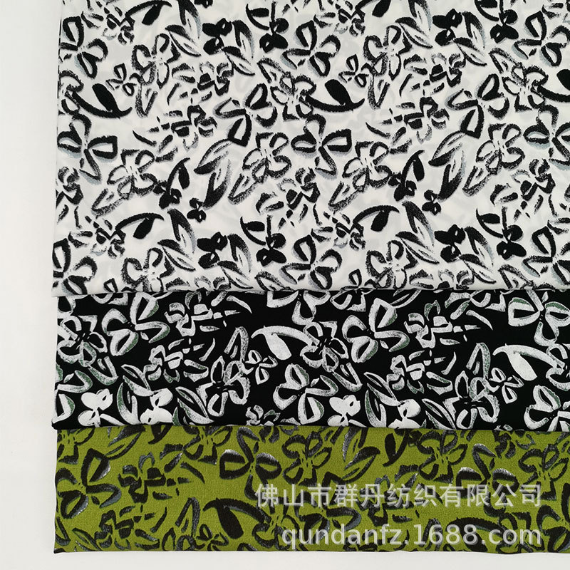 破卡平纹缎印花 新款复古水墨画植物印花 精品女装连衣裙衬衫面料