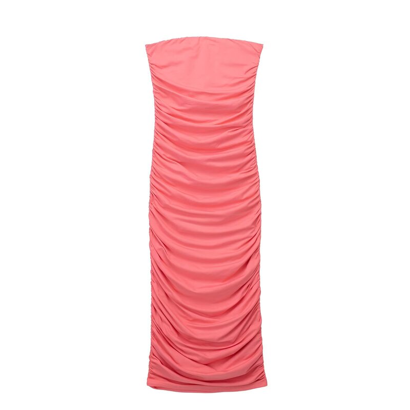 European and American women's fashion strapless pleated mid-length dress, strapless, elastic, slim-fit, bodycon, sexy one-piece dress European and American women's fashion strapless pleated mid-length dress, strapless, elastic, slim-fit, bodycon, sexy one-piece dress