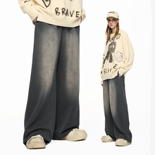 捷展男装|喷马骝卫衣裤2025秋季新品美式潮牌街头做旧运动裤男款