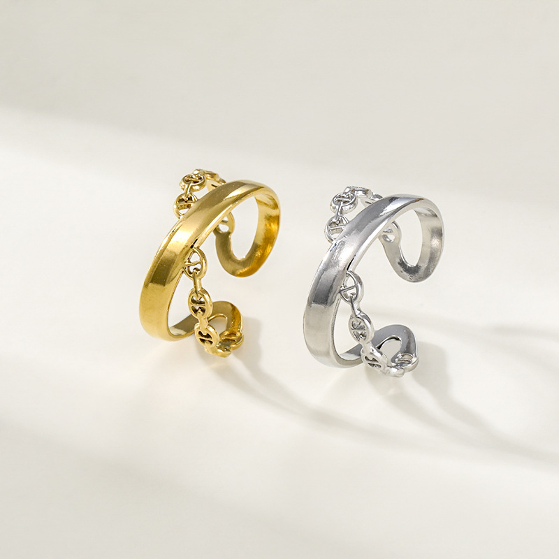 7g Weight PVD Coated Gold Plating Process Open Rings Classification Adjustable Ring Size Holiday, Daily Occasion Titanium Steel Material Leaves, Flower Pattern Unisex Gender Elegant Style Wholesale Jewelry Elegant Leaves Flower Titanium Steel Open Rings 8
