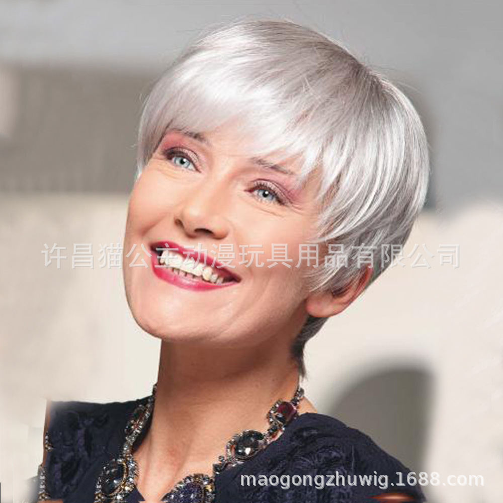 歐美時尚假發短發女 中老年銀白色頭套 壹件代發 廠家現貨批發