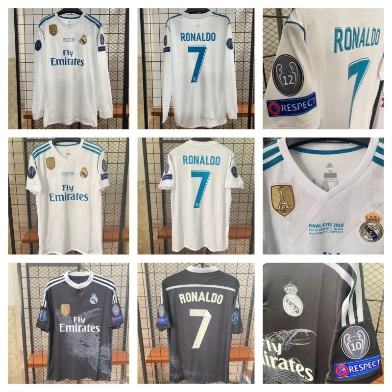 1718 Retro Real Madrid Home Long-Sleeved Jersey No. 7 C Ronaldo Football Shirt Fan Version