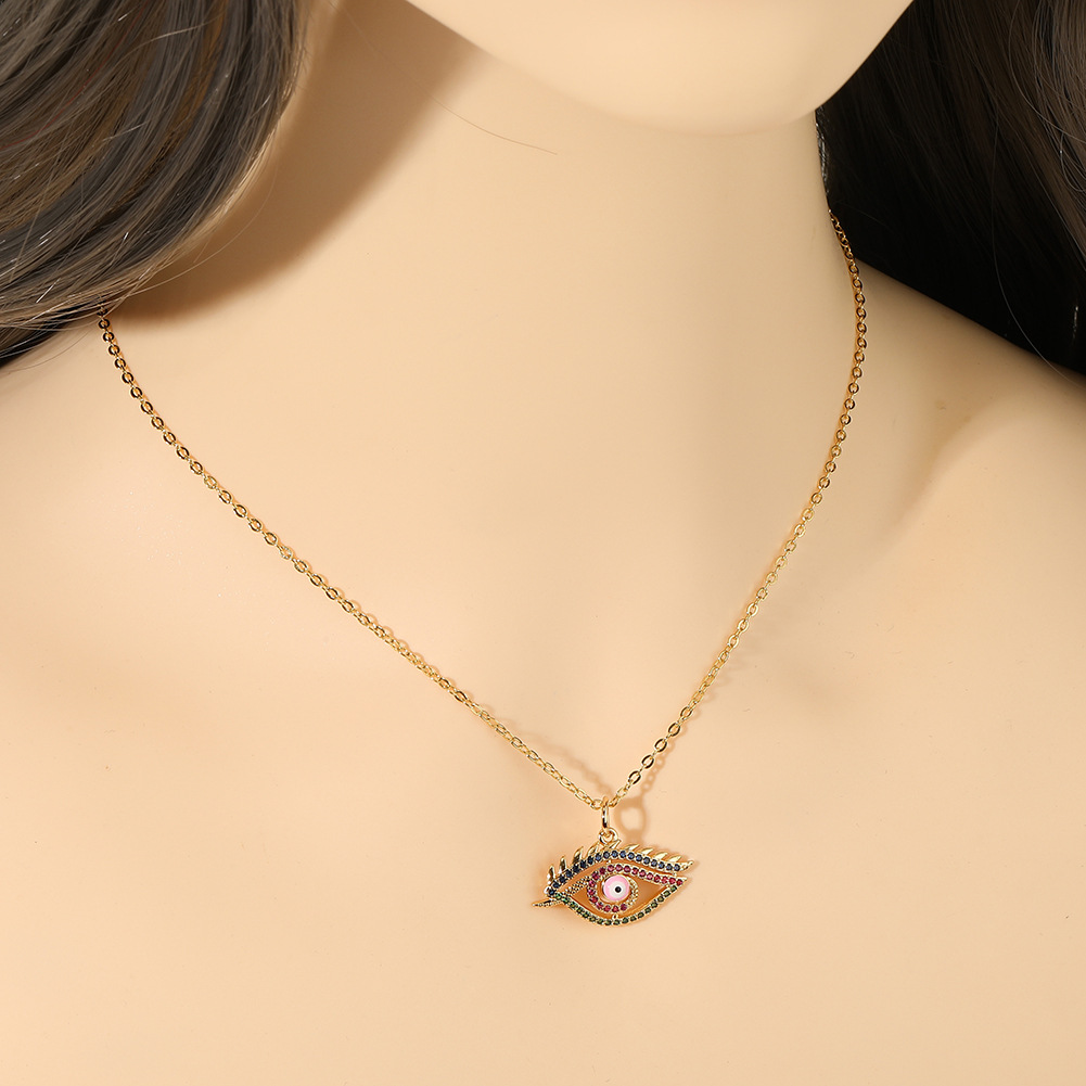 Fashion Devilu0027S Eye Copper Plating Chain Zircon Pendant Necklace 1 Piece